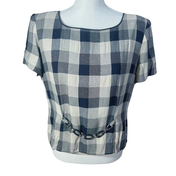 Vintage Tops - Vintage Jessica Howard Black and White Checkerboard Short Sleeve Blouse Size 14